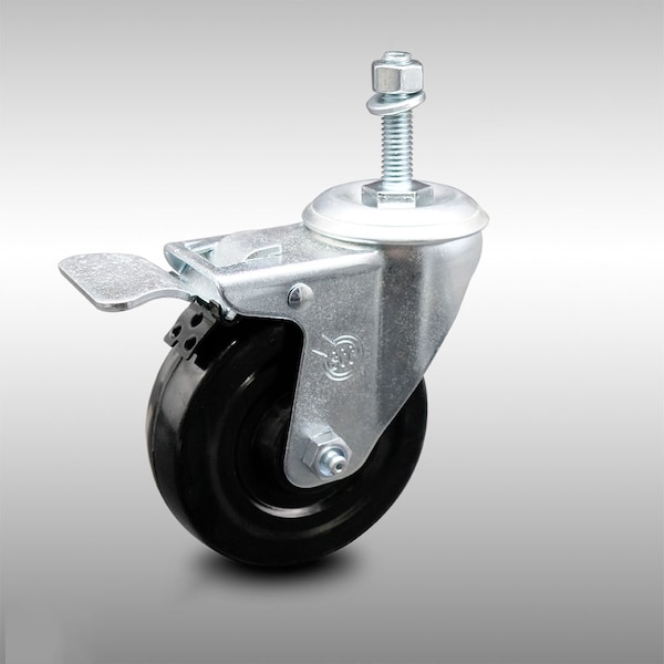 4 Inch SS Hard Rubber Swivel 10mm Threaded Stem Caster with Total Lock Brake